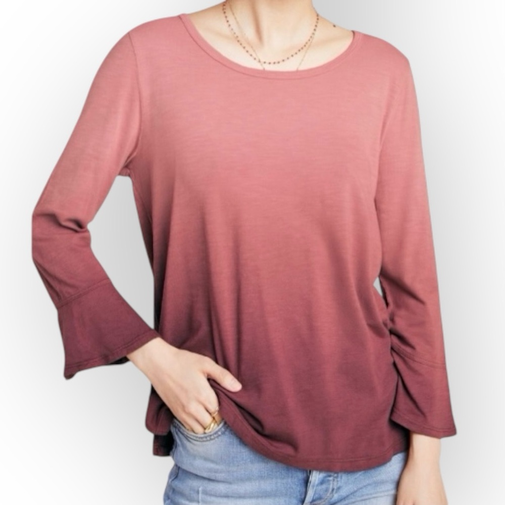 Anthropologie T.La Dip-Dye Ombré Bell-Sleeve Top Rose Tyrie Medium NWT Boho